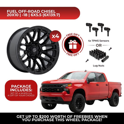 Fuel FC899 Chisel 20x10 6x139.7 4pcs | Fits Chevy Silverado 1500 | Free TPMS Sensors or Lug Nuts