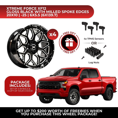 Xtreme Force XF-12 20x10 6x139.7 4pcs | Fits Chevy Silverado 1500 | Free TPMS Sensors or Lug Nuts