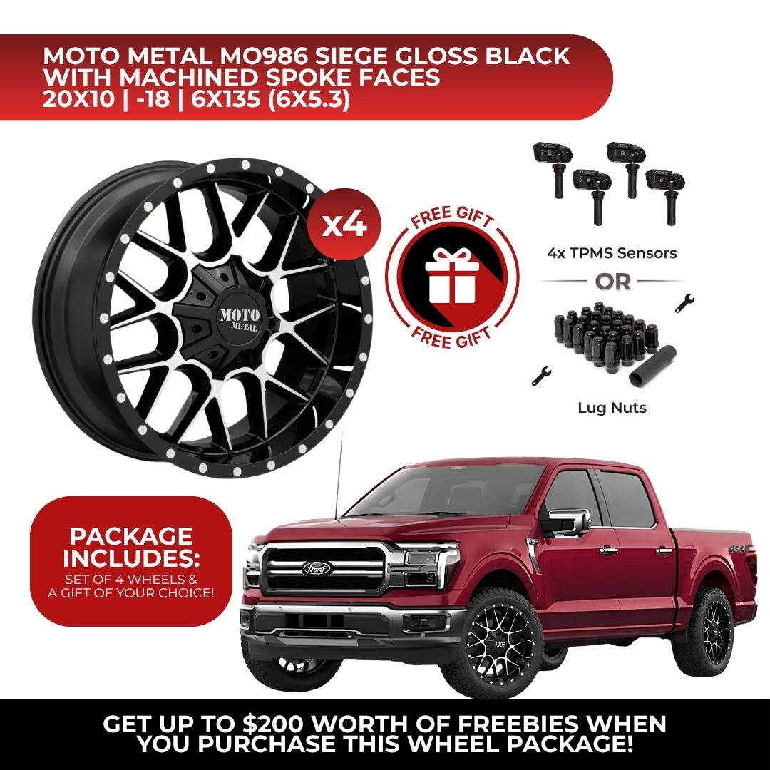 Moto Metal MO986 Siege 20x10 6x135 GBM 4pcs | Fits Ford F-150 | Free TPMS Sensors or Lug Nuts
