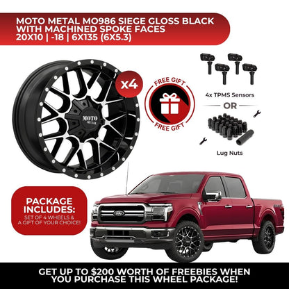 Moto Metal MO986 Siege 20x10 6x135 GBM 4pcs | Fits Ford F-150 | Free TPMS Sensors or Lug Nuts