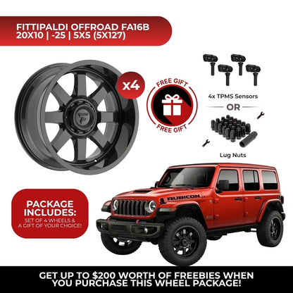 Fittipaldi Offroad FA16B 20x10 5x127 4pcs | Fits Jeep Wrangler | Free TPMS Sensors or Lug Nuts