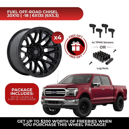 Fuel FC899 Chisel 20x10 6x135 4pcs | Fits Ford F-150 | Free TPMS Sensors or Lug Nuts