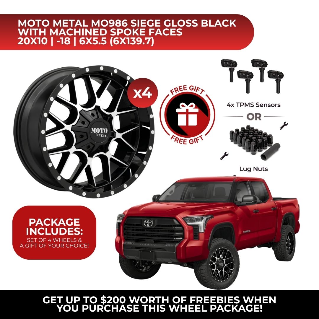 Moto Metal MO986 Siege 20x10 6x139.7 GBM 4pcs | Fits Toyota Tundra | Free TPMS Sensors or Lug Nuts