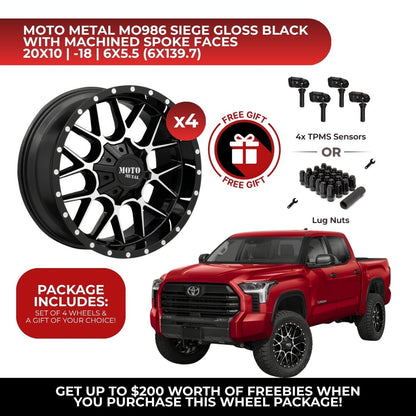 Moto Metal MO986 Siege 20x10 6x139.7 GBM 4pcs | Fits Toyota Tundra | Free TPMS Sensors or Lug Nuts