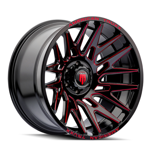 American Truxx AT1919 Evolution - 22x12 -44mm 8x180 Gloss Black Red Milled Wheel | AT1919-22278BTR