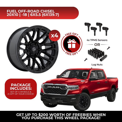Fuel FC899 Chisel 20x10 6x139.7 4pcs | Fits RAM 1500 | Free TPMS Sensors or Lug Nuts