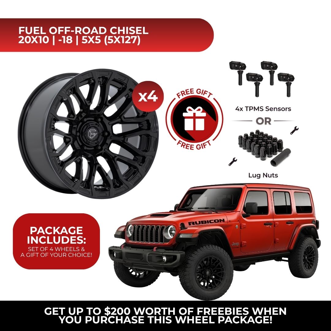 Fuel FC899 Chisel 20x10 5x127 4pcs | Fits Jeep Wrangler | Free TPMS Sensors or Lug Nuts