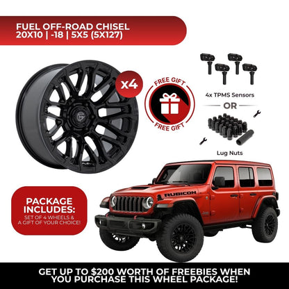 Fuel FC899 Chisel 20x10 5x127 4pcs | Fits Jeep Wrangler | Free TPMS Sensors or Lug Nuts