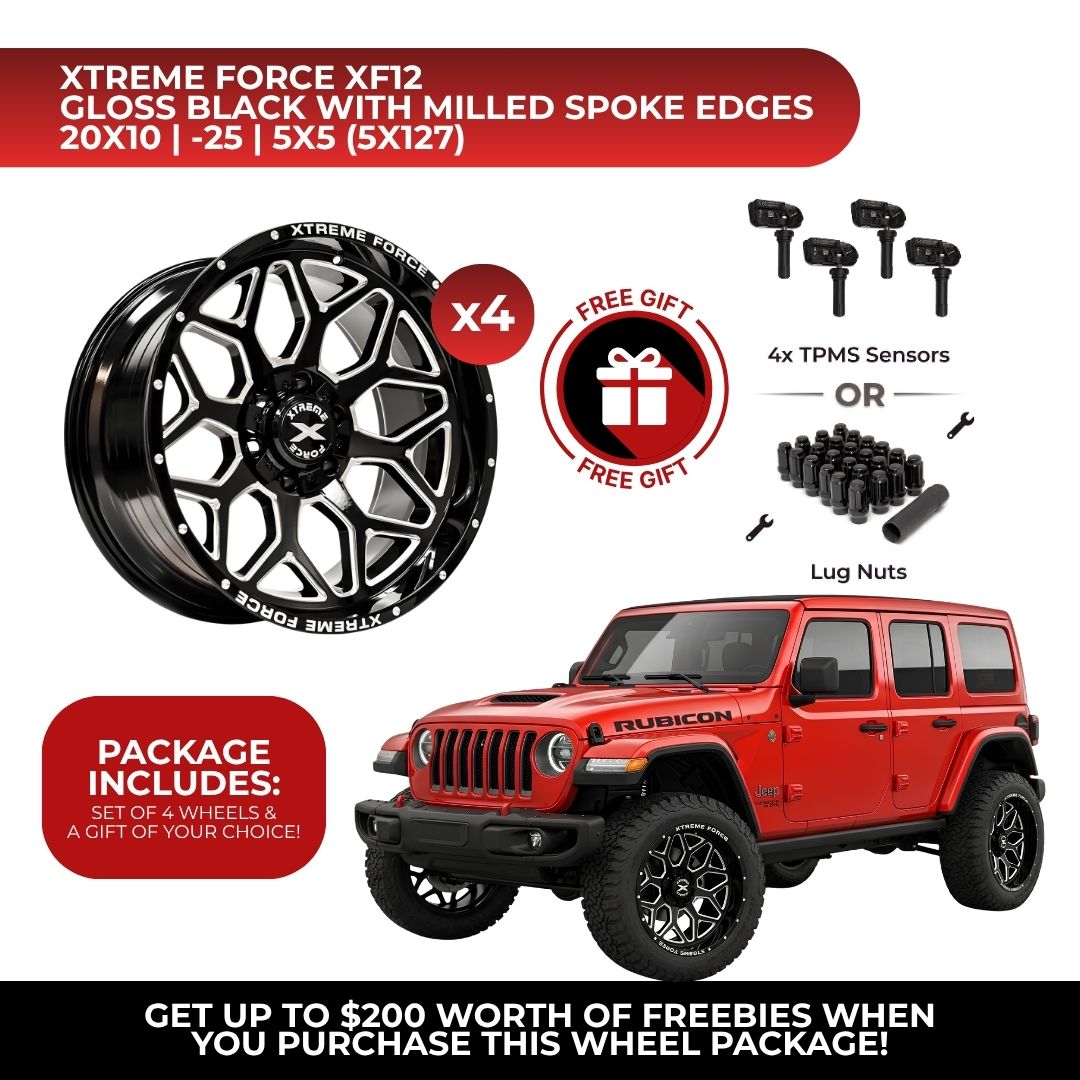 Xtreme Force XF-12 20x10 5x127 4pcs | Fits Jeep Wrangler | Free TPMS Sensors or Lug Nuts