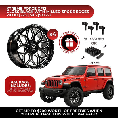 Xtreme Force XF-12 20x10 5x127 4pcs | Fits Jeep Wrangler | Free TPMS Sensors or Lug Nuts