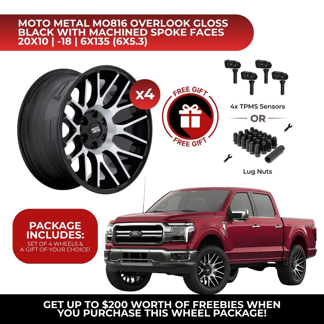 Moto Metal MO816 Overlook 20x10 6x135 GBM 4pcs | Fits Ford F-150 | Free TPMS Sensors or Lug Nuts