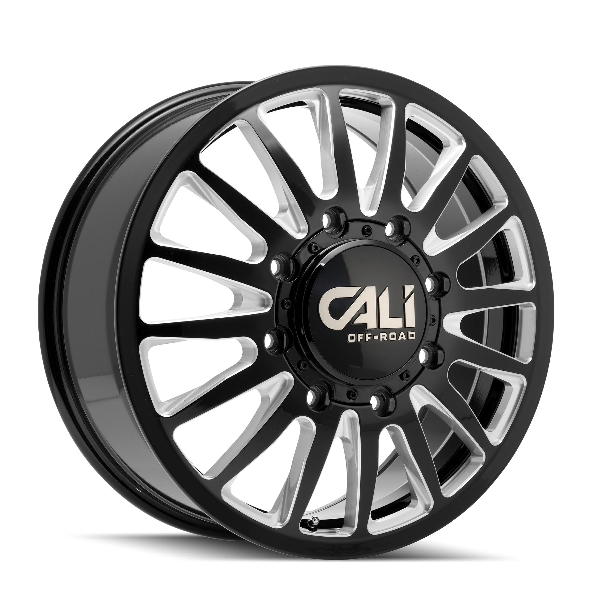 CALI OFF-ROAD SUMMIT DUALLY 9110D 22X8.25 115MM 8x165.1 121.3MM GLOSS BLACK/MILLED SPOKES