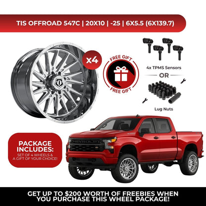 TIS 547C 20x10 -25 6x139.7 4pcs | Fits Chevy Silverado 1500 | Free TPMS Sensors or Lug Nuts