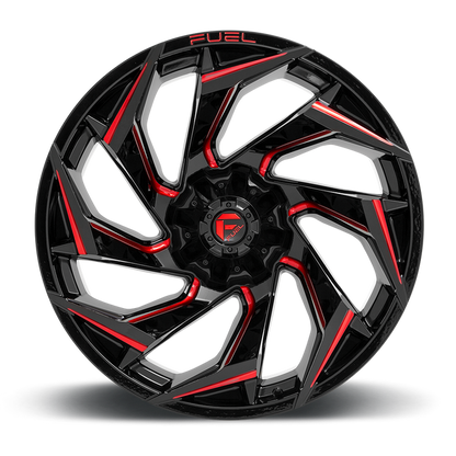Fuel 1PC D755 REACTION 24X12 -44 5X127/5X139.7/5X5.0/5.5 Gloss Black Milled With Red Tint