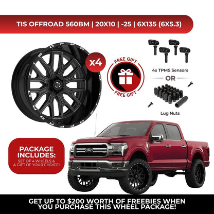 TIS 560BM 20x10 -25 6x135 4pcs | Fits Ford F-150 | Free TPMS Sensors or Lug Nuts