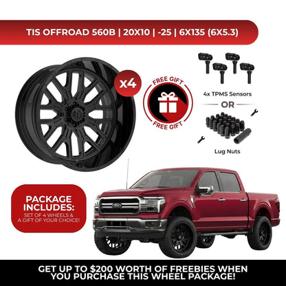 TIS 560B 20x10 -25 6x135 4pcs | Fits Ford F-150 | Free TPMS Sensors or Lug Nuts