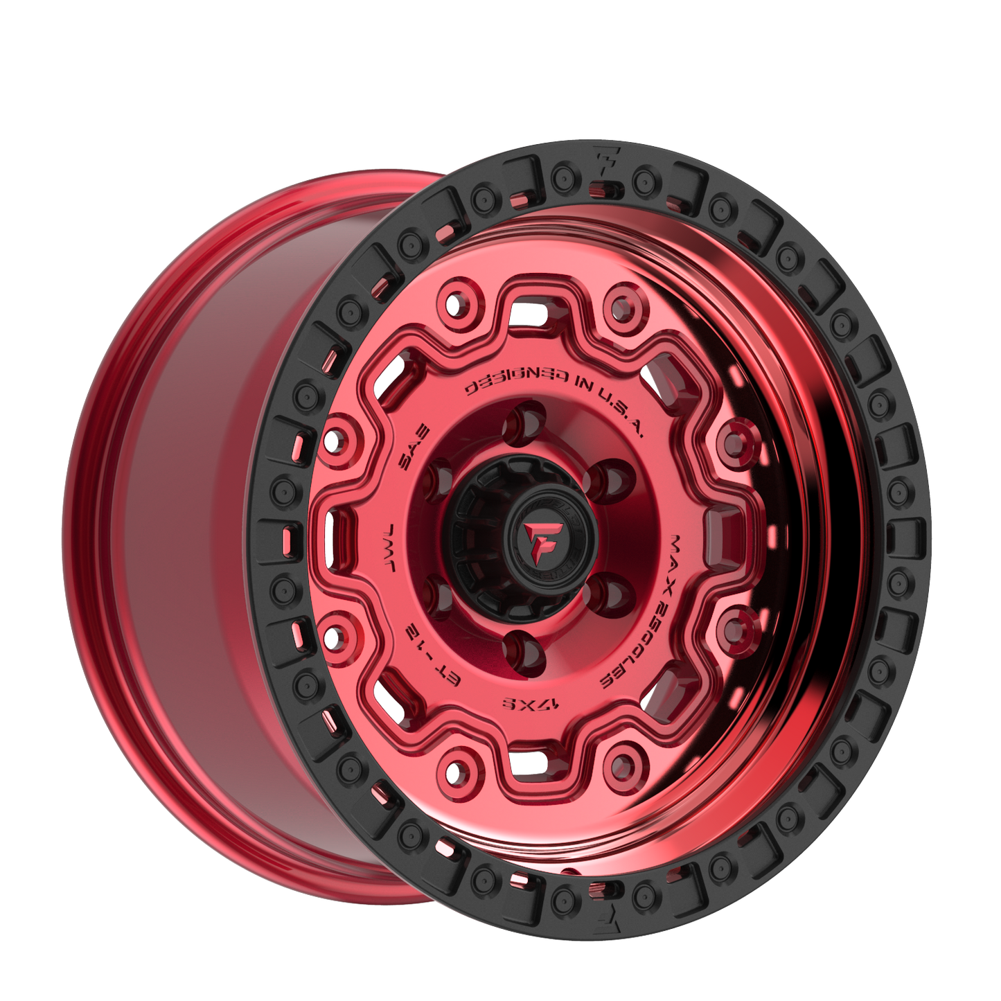 Fittipaldi FT100 17X9 -12 5x5.00 Machined with Red Tint and Black Ring