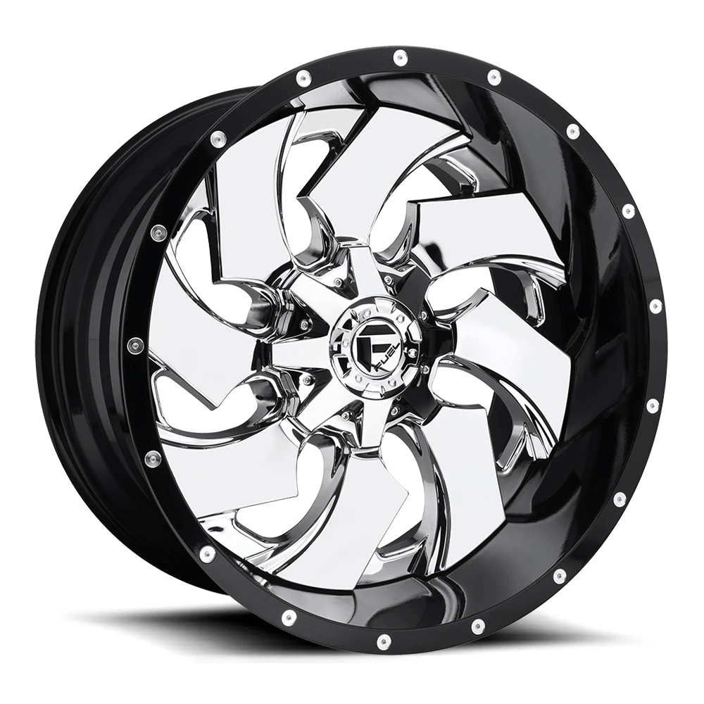 Fuel 2PC D240 CLEAVER 20X12 -44 8X170/8X6.7 CHROME PLATED GLOSS BLACK LIP