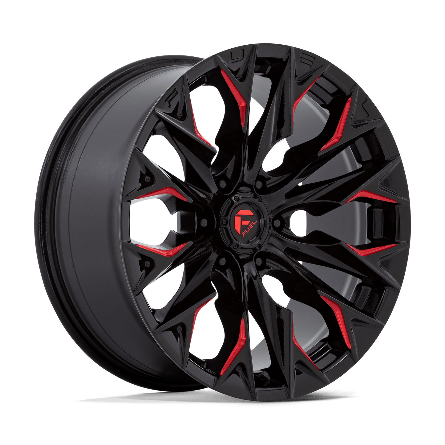 FUEL 1PC D823 FLAME 20X9 1 6X135 GLOSS BLACK MILLED WITH CANDY RED