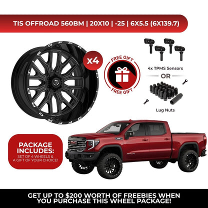 TIS 560BM 20x10 -25 6x139.7 4pcs | Fits GMC Sierra 1500 | Free TPMS Sensors or Lug Nuts