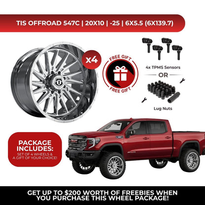 TIS 547C 20x10 -25 6x139.7 4pcs | Fits GMC Sierra 1500 | Free TPMS Sensors or Lug Nuts