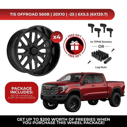 TIS 560B 20x10 -25 6x139.7 4pcs | Fits GMC Sierra 1500 | Free TPMS Sensors or Lug Nuts
