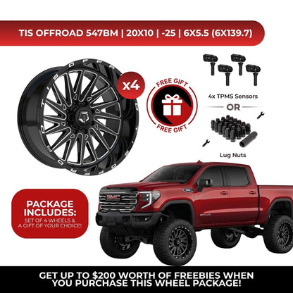 TIS 547BM 20x10 -25 6x139.7 4pcs | Fits GMC Sierra 1500 | Free TPMS Sensors or Lug Nuts
