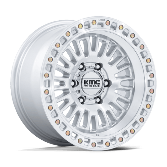 KMC KM554 AZTEC 17X8.5 25 6X139.7 GLOSS SILVER W/ MACHINED FACE