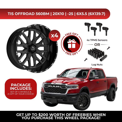 TIS 560BM 20x10 -25 6x139.7 4pcs | Fits RAM 1500 | Free TPMS Sensors or Lug Nuts