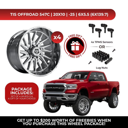 TIS 547C 20x10 -25 6x139.7 4pcs | Fits RAM 1500 | Free TPMS Sensors or Lug Nuts