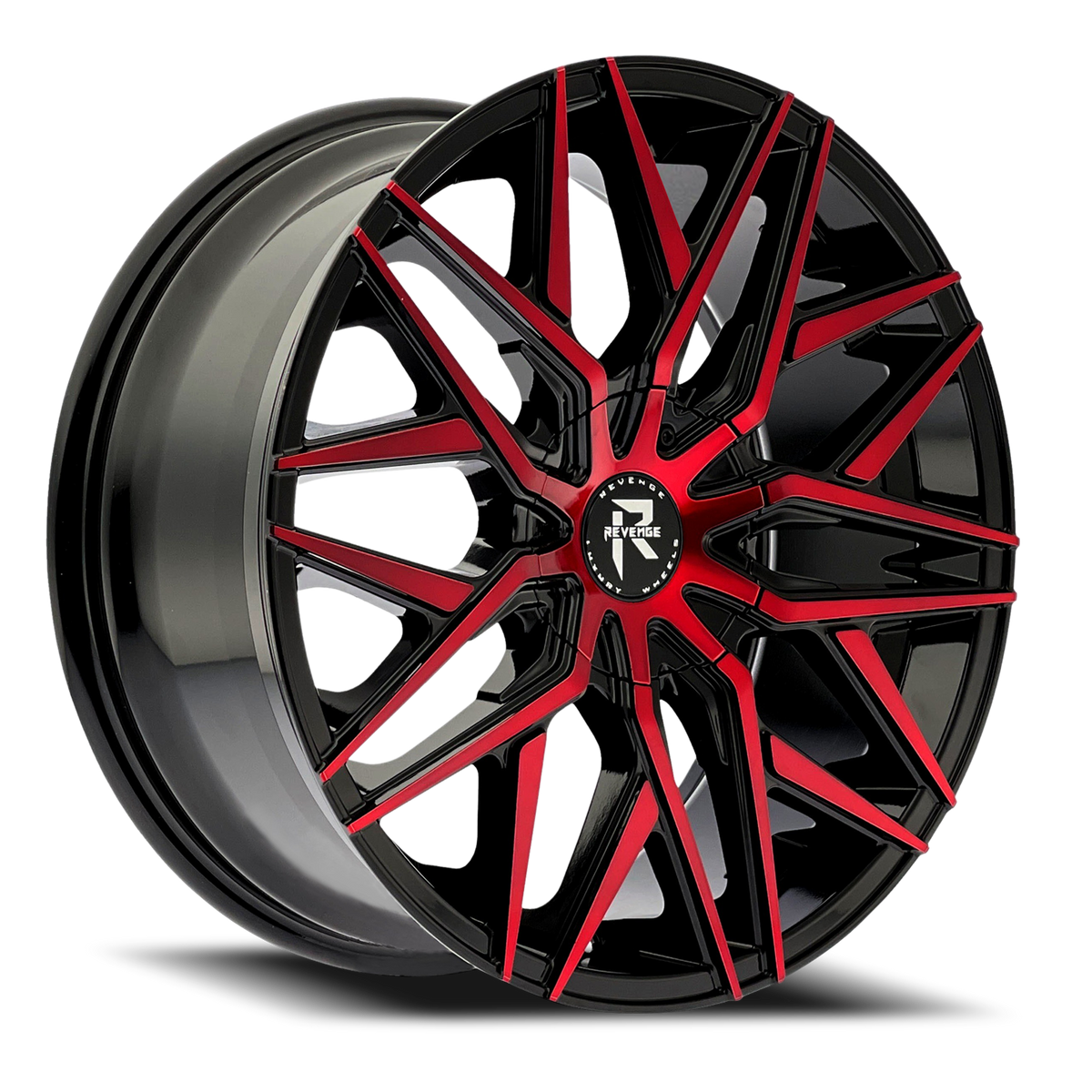 REVENGE LUXURY RL-104 18X8 35 5X120/5X114.3 BLACK RED FACE