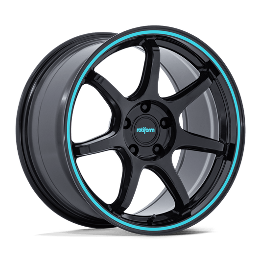 ROTIFORM RC208 BPU 18X9.5 38 5X100 GLOSS BLACK W/ TEAL STRIPE