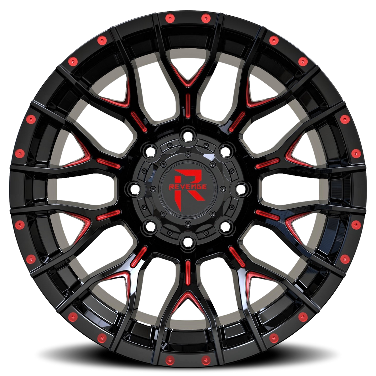 REVENGE OFFROAD RV201 20X10 -19 5X127/5X139.7 BLACK RED MILLED