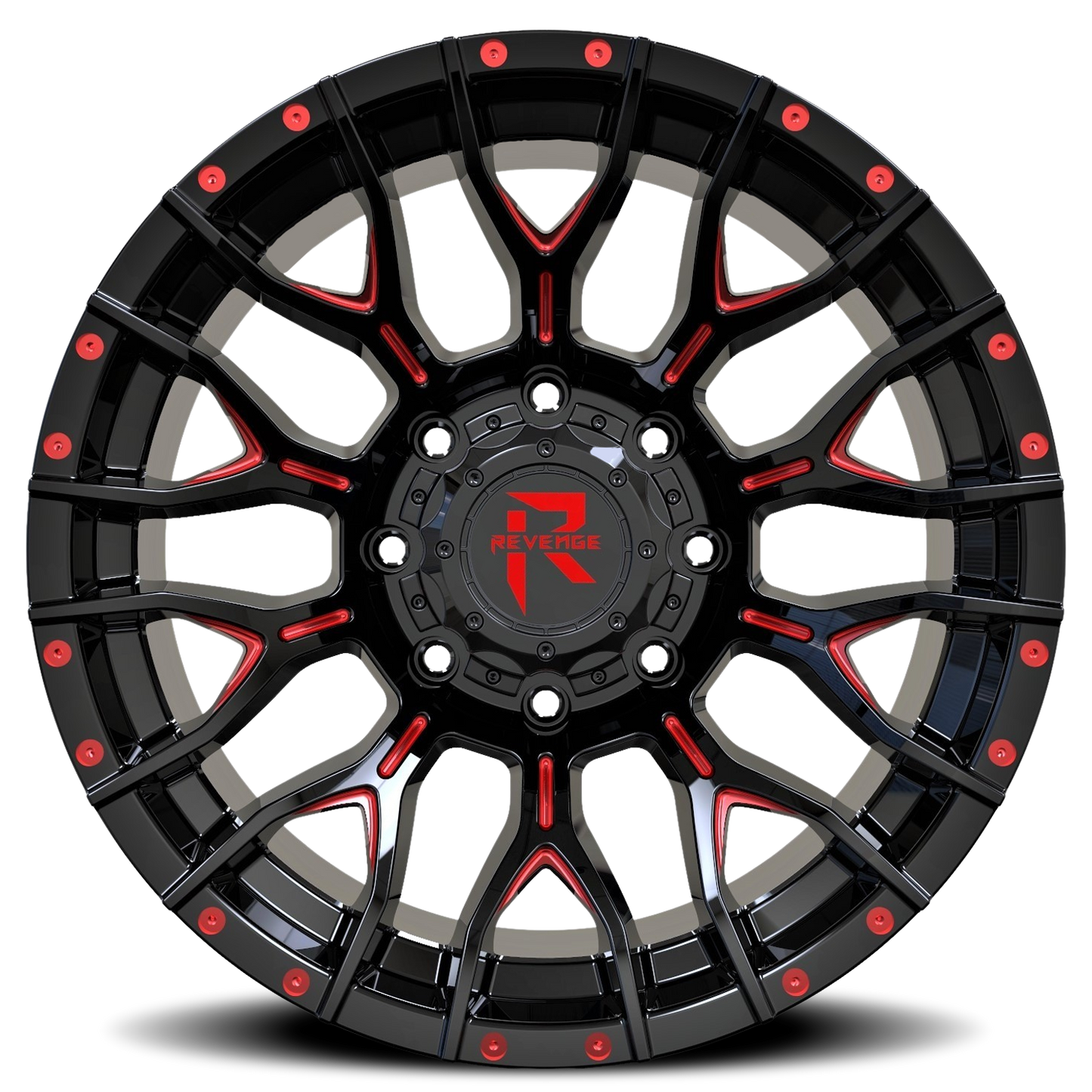 REVENGE OFFROAD RV201 22X12 -44 5X127/5X139.7 BLACK RED MILLED