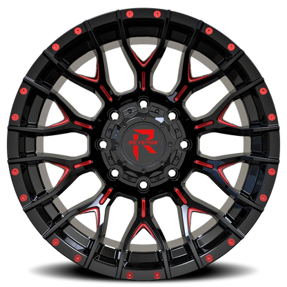 REVENGE OFFROAD RV201 22X12 -44 5X127/5X139.7 BLACK RED MILLED