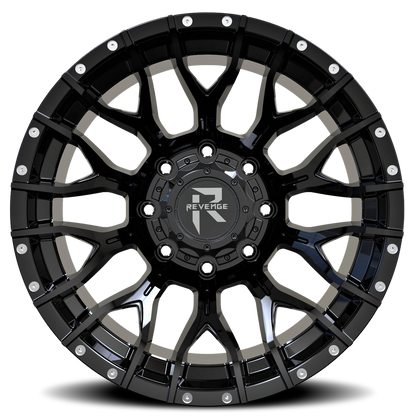 REVENGE OFFROAD RV201 20X10 -19 5X127/5X139.7 GLOSS BLACK RIVETS