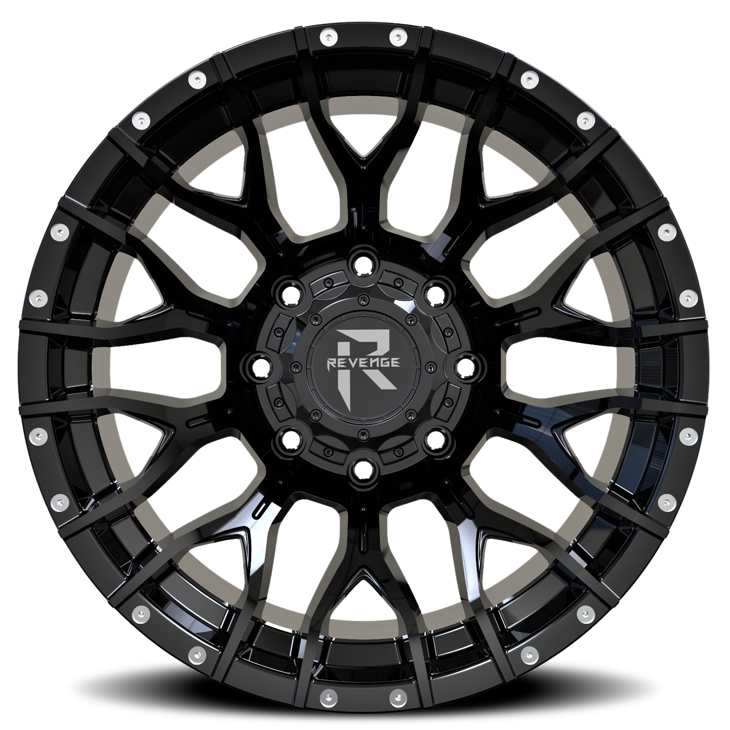 REVENGE OFFROAD RV201 22X12 -44 5X127/5X139.7 GLOSS BLACK RIVETS