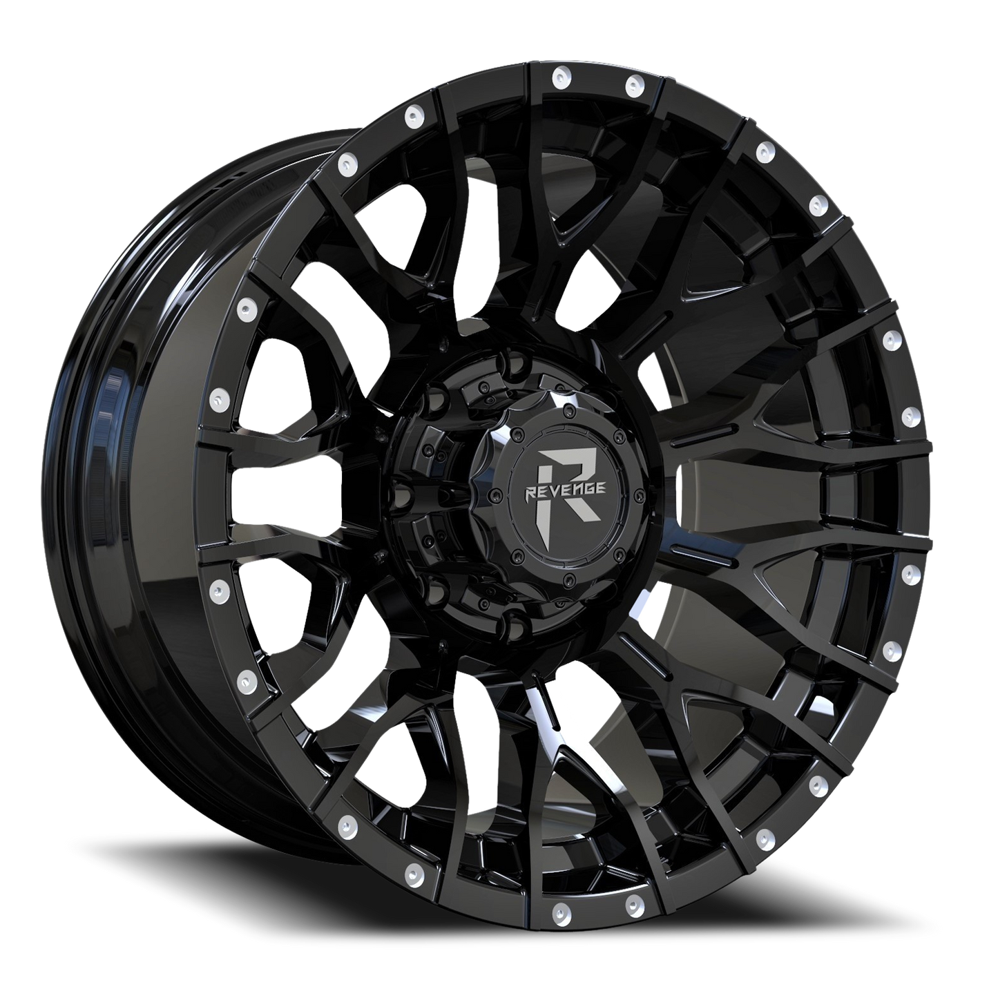 REVENGE OFFROAD RV201 22X12 -44 6X135/6X139.7 GLOSS BLACK RIVETS