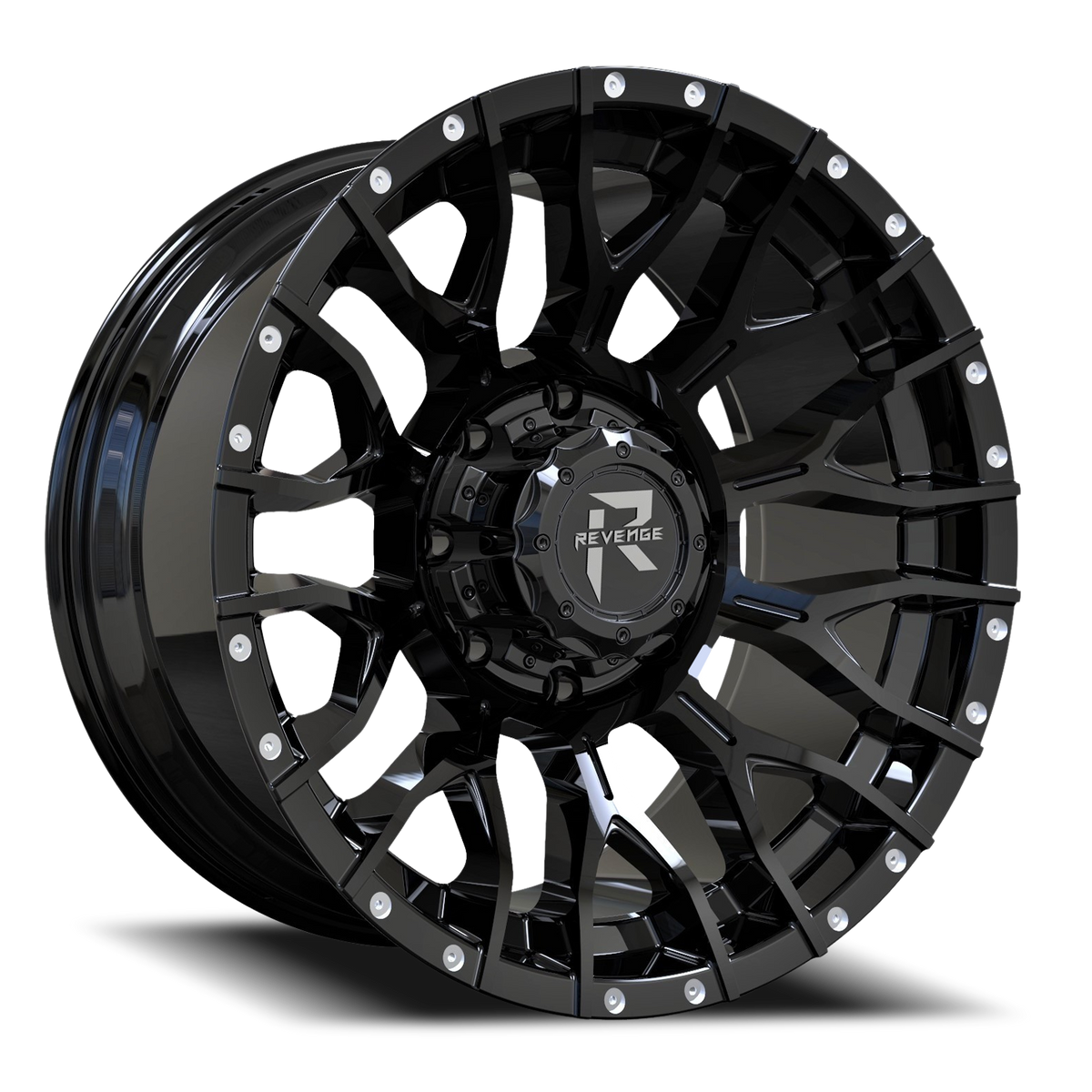 REVENGE OFFROAD RV201 22X12 -44 6X135/6X139.7 GLOSS BLACK RIVETS
