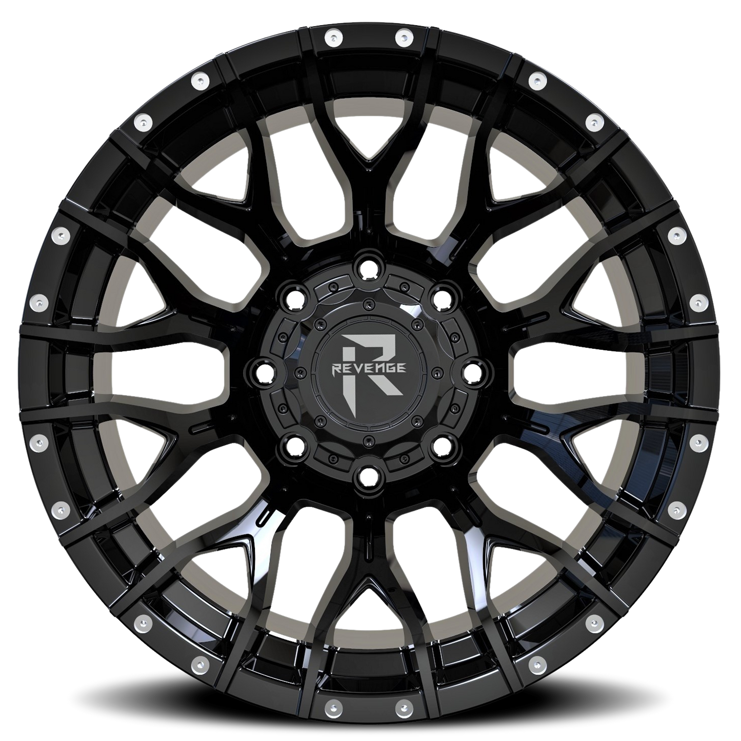 REVENGE OFFROAD RV201 22X12 -44 6X135/6X139.7 GLOSS BLACK RIVETS
