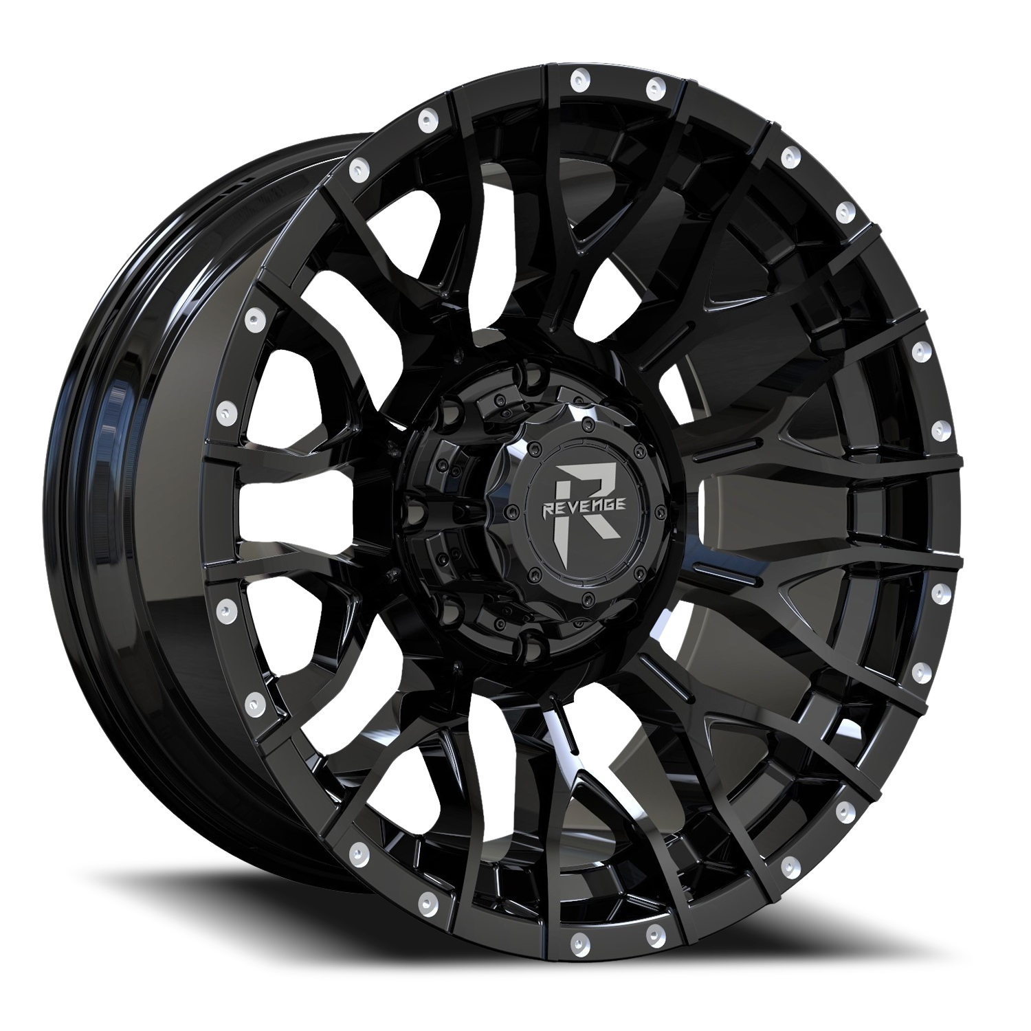 REVENGE OFFROAD RV201 20X9 0 8X165.1 GLOSS BLACK RIVETS