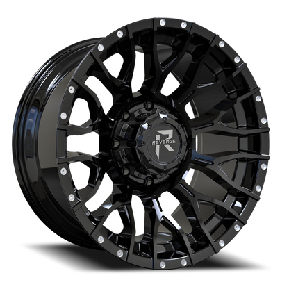 REVENGE OFFROAD RV201 22X12 -44 8X165.1 GLOSS BLACK RIVETS