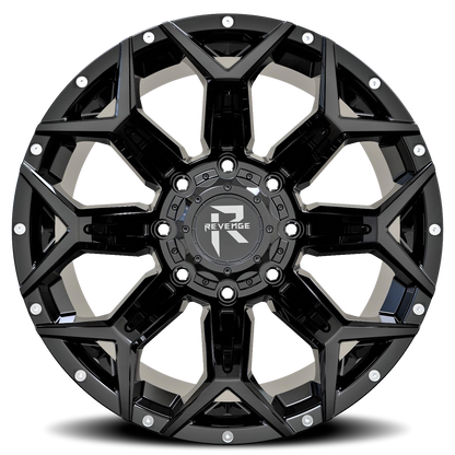 REVENGE OFFROAD RV202 20X10 -19 8X165.1 GLOSS BLACK RIVETS