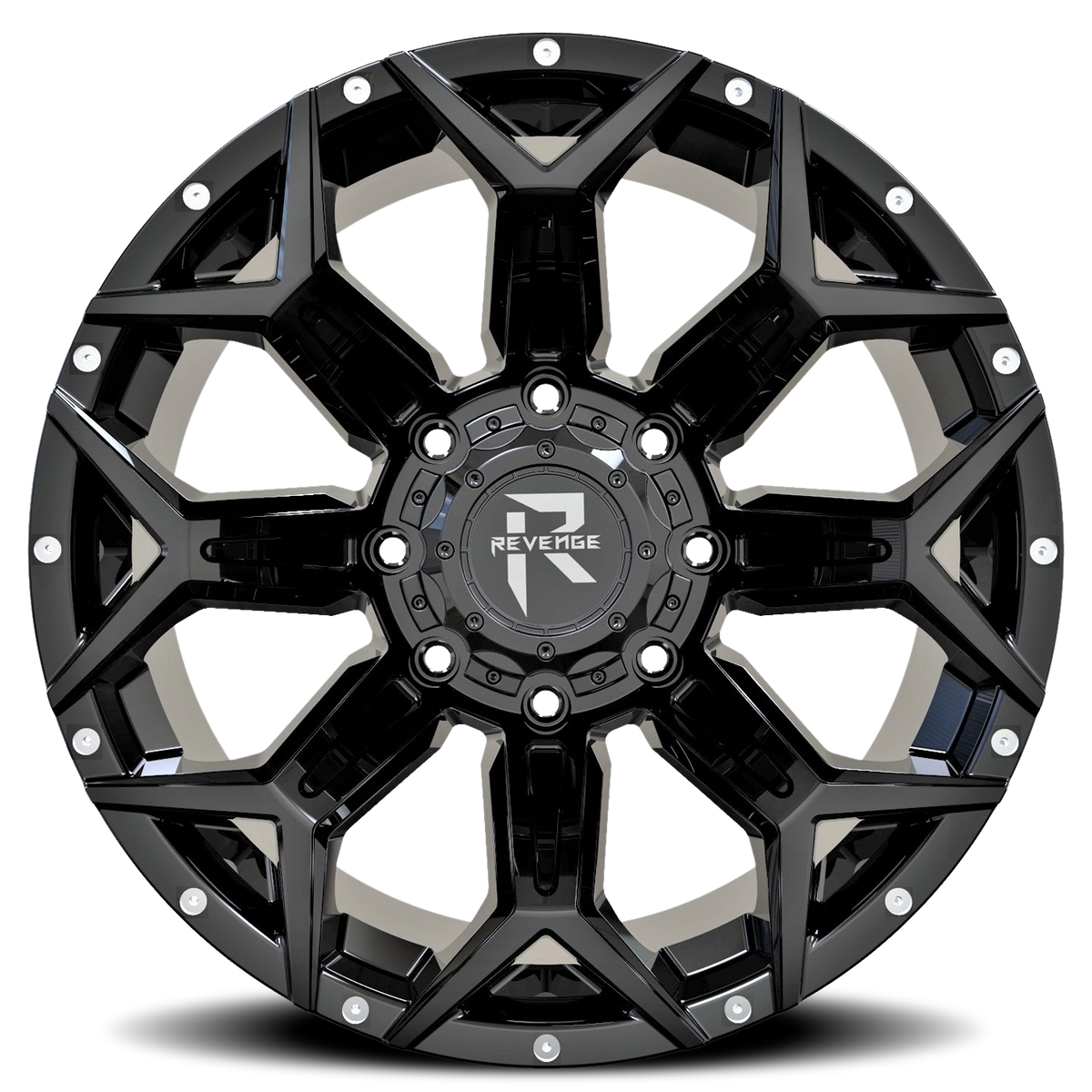 REVENGE OFFROAD RV202 22X12 -44 8X165.1 GLOSS BLACK RIVETS