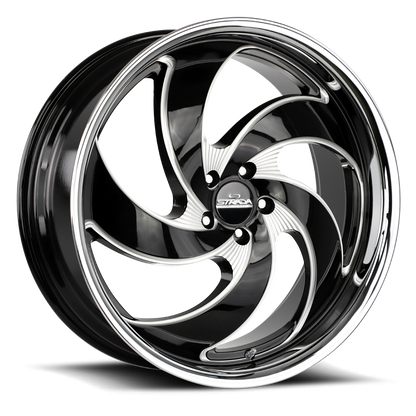STRADA STREET CLASSICS C05 RETRO 5 20X8.5 35MM 5X114.3 GLOSS BLACK MILLED SS LIP | C05051435GBMLSS