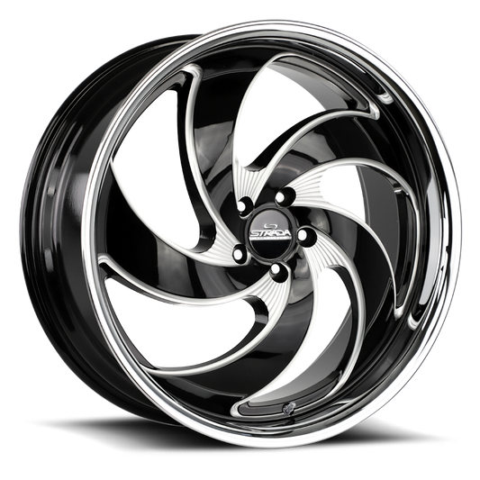 STRADA STREET CLASSICS C05 RETRO 5 20X8.5 35MM 5X120 GLOSS BLACK MILLED SS LIP | C05052035GBMLSS