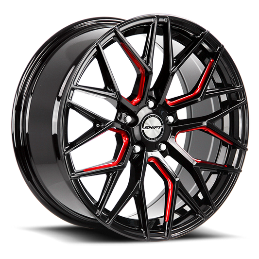 SHIFT H33 SPRING 20X10 40MM 5X114.3 GLOSS BLACK CANDY RED MILLED | H33051440DGBMLR