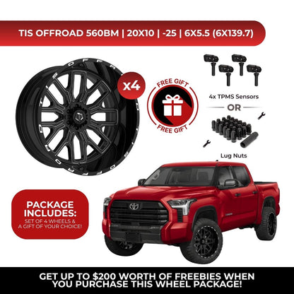 TIS 560BM 20x10 -25 6x139.7 4pcs | Fits Toyota Tundra | Free TPMS Sensors or Lug Nuts