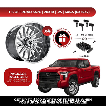 TIS 547C 20x10 -25 6x139.7 4pcs | Fits Toyota Tundra | Free TPMS Sensors or Lug Nuts
