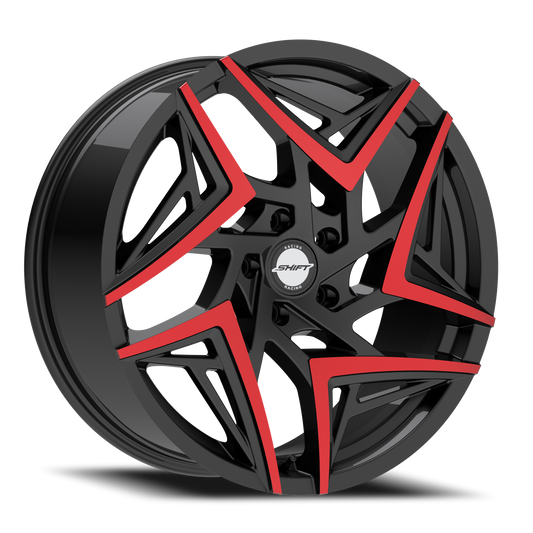 SHIFT H36 VALVE 20X8.5 35MM 5X100 GLOSS BLACK MACHINED RED TIPS | H3608550035GBMRT